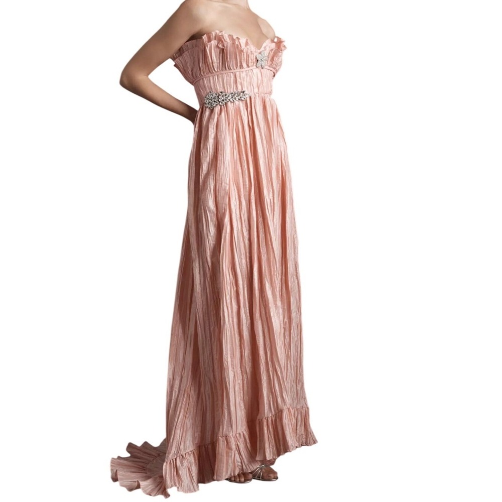 LoveShackFancy Katrina‎ Dress Crinkle Taffeta Strapless Gown Pink Rhinestone   6